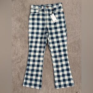 BNWT Wrangler Wrock 672 High Raise Kick Flare Blue Gingham Pants